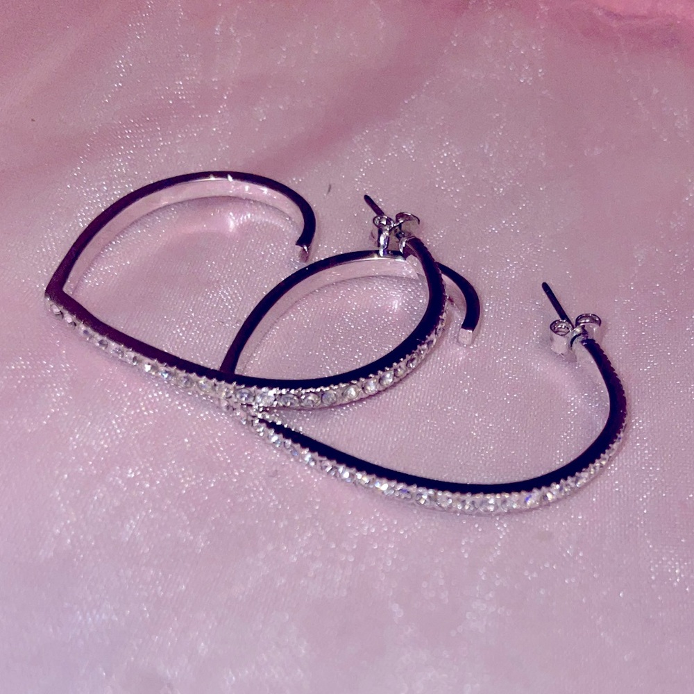 CZ silver heart earrings